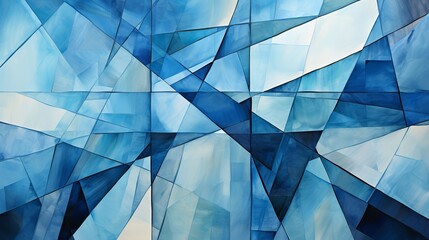 This mesmerizing abstract painting depicts intersecting blue triangles. The triangles are different sizes and shapes, and they overlap and intersect in a complex and dynamic way.