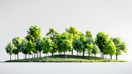 set of green trees isolated, tree in spring