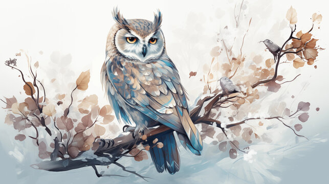Winter owl in painted style