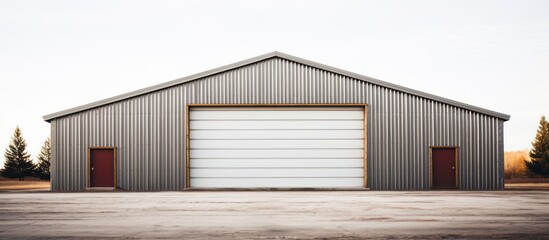 an industrial warehouse building with a door open.