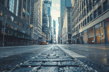 City background, street level, empty modern city street backplate for automotive.