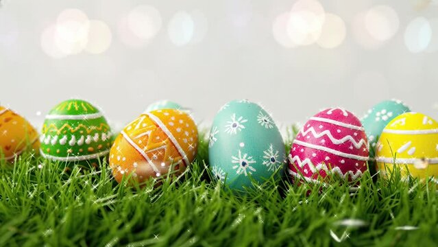 easter egg painted in various colors and located in a grass field with sunlight in Happy Easter Egg