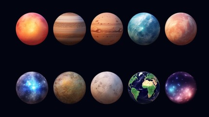 Various planet luminouscute for examplethe EarthMarsm AI generative