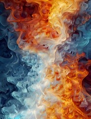 Abstract illustration representing fire and ice colliding into one another, digital art background or wallpaper Generative AI