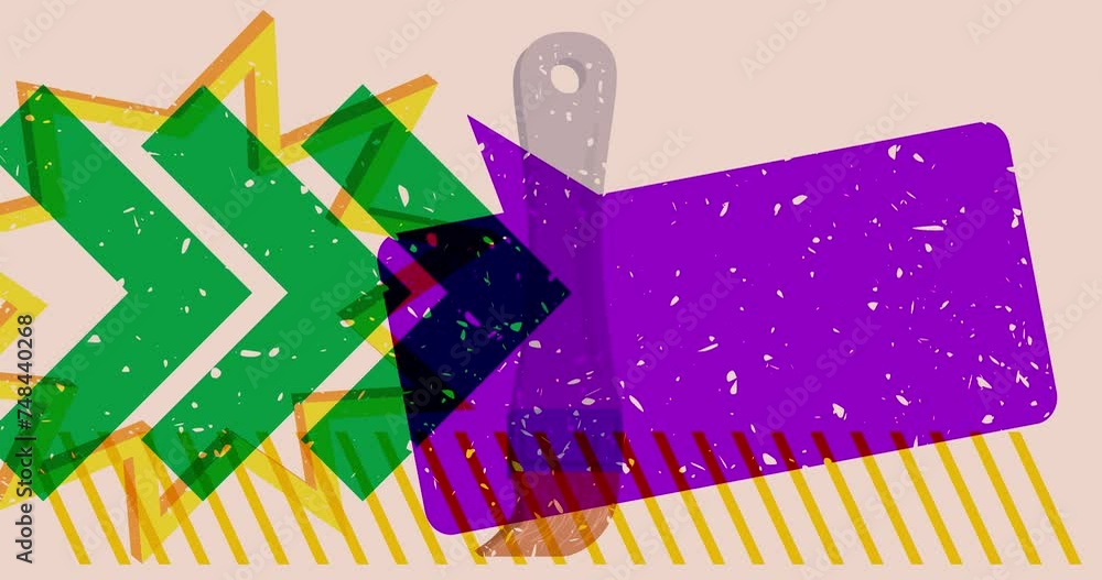 Poster risograph paintbrush and speech bubble with geometric shapes animation. moving object in trendy riso