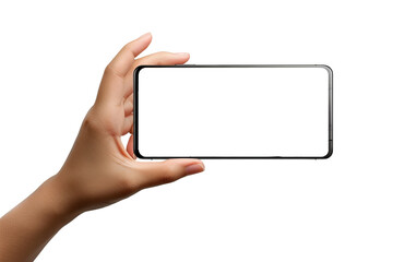 Mockup Image of Man Holding Mobile Phone with Blank Screen, White Background, Advertisement Concept