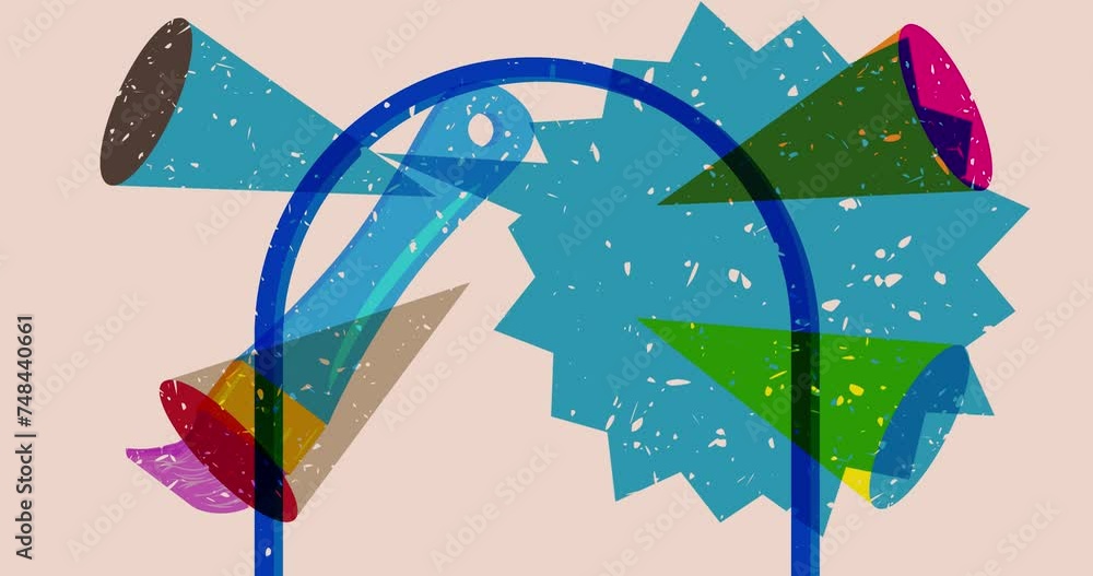 Poster risograph paintbrush and speech bubble with geometric shapes animation. moving object in trendy riso