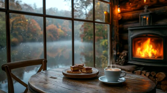 Food and drink at winter. Seamless looping time-lapse 4k video animation background