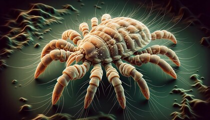 Microscopic Mite in Detail - Textured Body Against Green