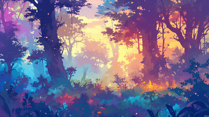 fantasy colored forest plant anime background