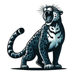 Wild roaring jaguar leopard full body vector illustration, zoology illustration, animal predator big cat design template isolated on white background
