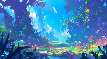 Obraz na płótnie Canvas fantasy forest plant anime background