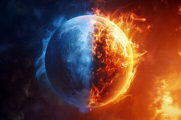 Conceptual Image of Earth Fire and Ice