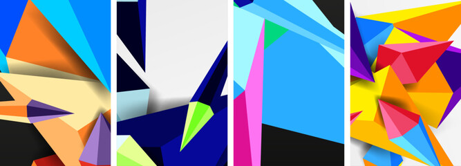 Set of triangle geometric low poly 3d shapes posters