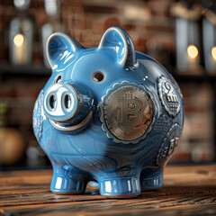 Ceramic Piggy Bank with Bitcoin Coin