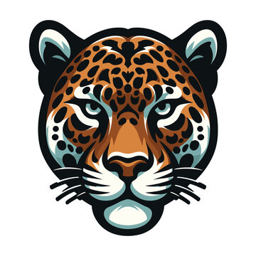 Wild jaguar leopard head face vector illustration, zoology illustration, animal predator big cat design template isolated on white background