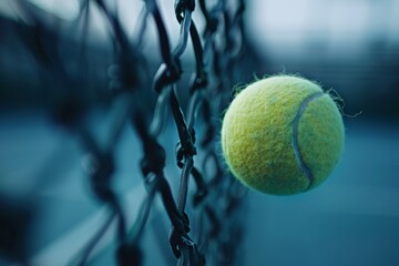 Tennis Ball on Net in Cool Blue Tone