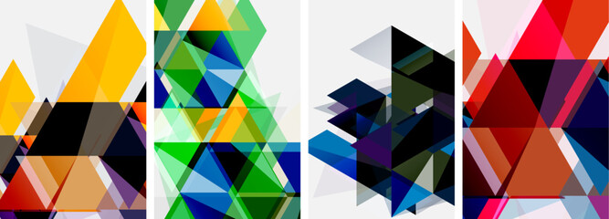 Colorful bright triangles with various colors and transparencies. Vector illustration For Wallpaper, Banner, Background, Card, Book Illustration, landing page