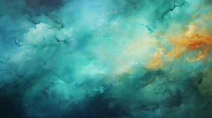Fototapeta na wymiar This mesmerizing and otherworldly abstract digital art depicts a turquoise and gold sky. The sky is smooth and flowing, and it appears to be in constant motion.