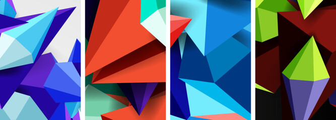 Triangle abstract concepts poster set with geometric minimal designs