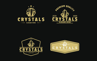 set of crystals luxury logo design vintage retro label