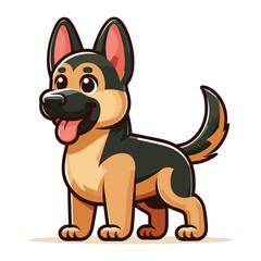 Obraz premium German shepherd dog cartoon mascot character vector illustration, cute adorable family pet, friendly dog full body design template isolated on white background