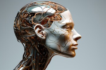 Futuristic Person head neural. Brain future. Generate Ai - 748442247