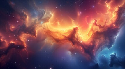 Cosmic Red and Blue Nebula Space Illustration - obrazy, fototapety, plakaty