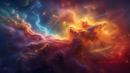 Starry Night Sky with Vivid Space Nebula - obrazy, fototapety, plakaty