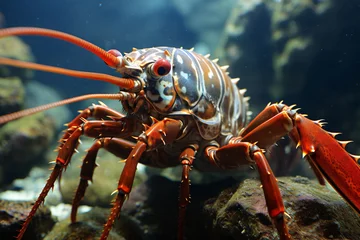 Deurstickers Closeup portrait of a European spiny lobster in a tank in an aquarium © wendi