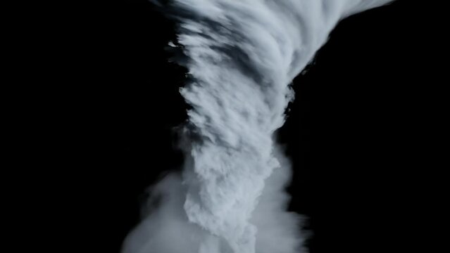 4k hurricane video, whirl, twister or whirlwind, isolated on black background