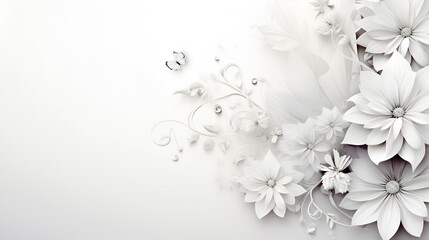 white paper flowers background, wedding decoration, bridal bouquet, greeting card template, copy space
