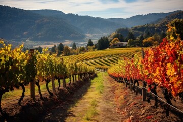 Fototapeta na wymiar Sun-kissed Vineyard landscape. Italy winery country. Generate Ai