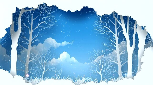 Paper cut scene during snowy winter, animated virtual repeating seamless 4k