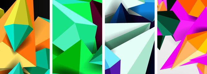 Obraz premium Set of triangle geometric low poly 3d shapes posters