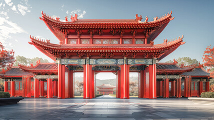Chinese ancient door, traditional architecture.Generative AI