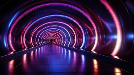 This otherworldly and captivating AI-generated art depicts a majestic, neon-lit tunnel in a cybernetic world. The tunnel is smooth and ethereal, and it appears to recede into the distance.