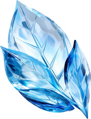blue leaf,blue crystal shape of leaf,leaf made of crystal diamond gem isolated on white or transparent background,transparency 