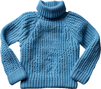 blue knitted sweater shirt isolated on white or transparent background,transparency 