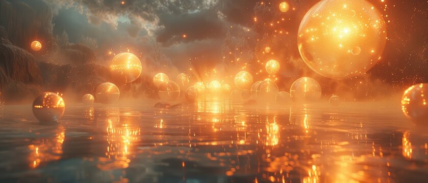 Ethereal library with books floating in orbs of light.Generative AI