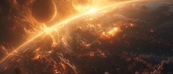 Fototapeta premium Illustration of multiple fiery orbs floating in a dark void created with Generative AI technology.Generative AI