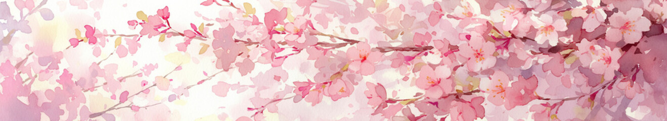 ピンクの桜の花の水彩画のバナー　Generative AI
