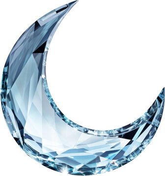 half moon,crystal shape of moon,half moon made of crystal diamond gem isolated on white or transparent background,transparency 