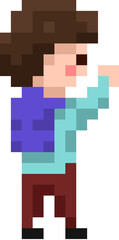 Pixel art character boy with backpack from the side view
