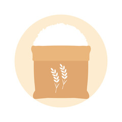 Rice sack logo on circle label isolated on white background. flat design vector.