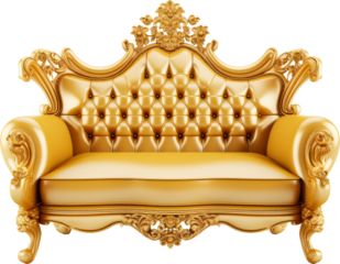 golden luxury couch,sofa bed golden color isolated on white or transparent background,transparency 