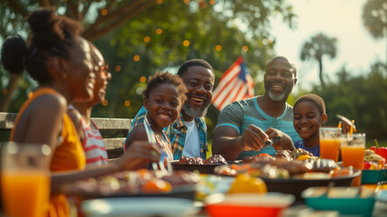 African-american family enjoying outdoors meal