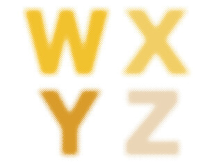 ハーフトーンのアルファベットのセット　W X Y Z　カラー