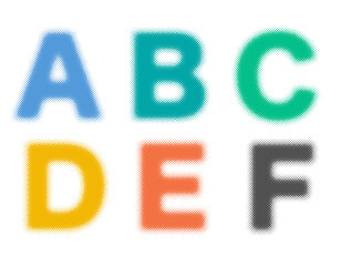 ハーフトーンのアルファベットのセット　A B C D E F　カラー