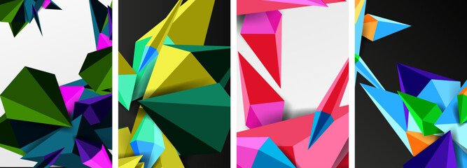 Triangle abstract concepts poster set with geometric minimal designs